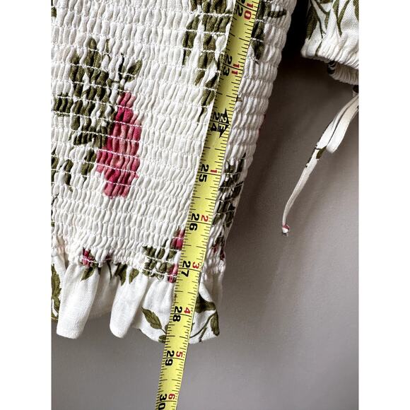 Reformation Floral Linen Mini Dress Sz M Bohemian Long Sleeves Hilary Smocked - Picture 8 of 9